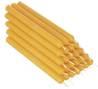 NKlaus 25x gelb Bienenwachs 12cm rußfrei Tafelkerzen farbige Osterkerzen Ritualkerze Hochzeitskerzen Tropfkerzen 36341