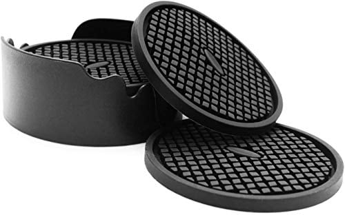 Set aus 6 Silikon-Untersetzern mit Halter - Tief gerillt, saugfähig, großes 4-Zoll-Becher-Untersetzer - Perfekt für heiße und kalte Getränke(Schwarz)