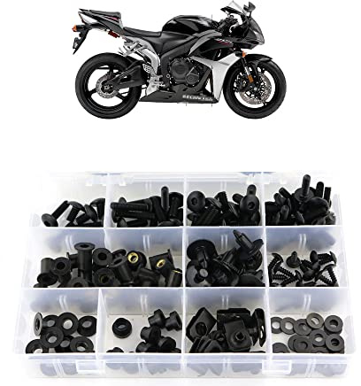 Xitomer Aftermarket - Komplettes Montage-Set mit Schrauben für Verkleidung, passend für Honda CBR600RR 2007-2012, Montage-Kit mit Unterlegscheiben/Muttern/Befestigungen/Clips/Ösen (mattschwarz)