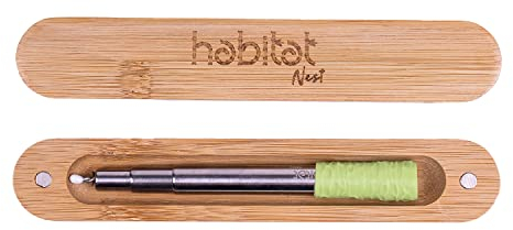 Habitat Nest Straw - wiederverwendbarer Strohhalm - teleskopisch - Edelstahl 304, Bürste mit Naturborsten aus Kokosnuss, Hülle aus magnetischem Bambus, 100% Plastikfrei