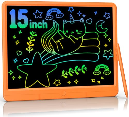 TUGAU LCD Schreibtafel Kinder Erwachsene, Löschbarer Maltafel Zaubertafel kinder 15 Zoll Zeichenbrett Geburtstag Weihnachts Geschenke Spielzeug für 3 4 5 6 7 8 Mädchen Jungen (Orange)