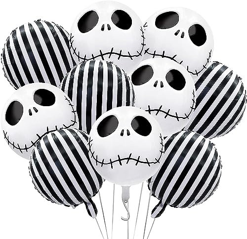 Skeleton Balloons - Black Skull Halloween Foil Balloons 10PCS 18Inch Round Helium Balloons for Boys Girls Kids Party Decorations
