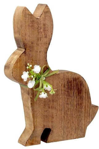 ZauberDeko Hase Osterhase Groß Deko Mangoholz Grün Weiß Tischdeko Ostern Frühling 25cm