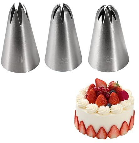 LIAMGUS 3 beccucci per decorare torte, 1 m, 2D, 2F, in acciaio inox, colore argento