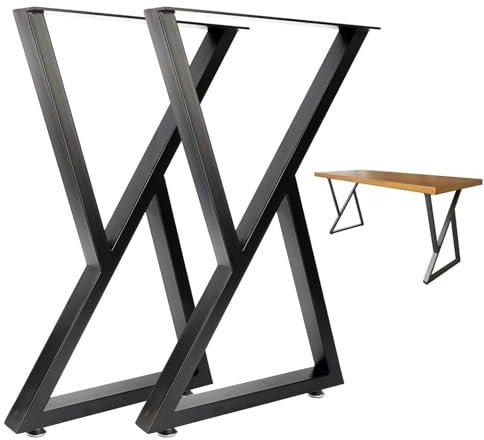 LRYELWA Lot de 2 Pieds De Table en Métal Pattes de Meubles en Fer Robuste pour DIY Table Basse,Bureau,Table Haute,Plan de Travail,Banc,Table à Manger,avec Vis (45cm x 90cm,Noir)