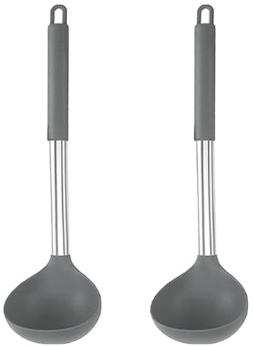 Set di 2 mestoli da zuppa, mestolo da 30 cm, con cucchiaio grande per zuppe, resistenza al calore e antiaderente, grandi cucchiai per cucinare/mescolare/servire