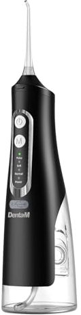 Denta-M DM14 Munddusche | Elektrische, kabellose Zahnreinigung | Water Flosser mit 4 Modi und 4 Aufsätze I IPX7 wasserdicht und 310 ml Tankvolumem