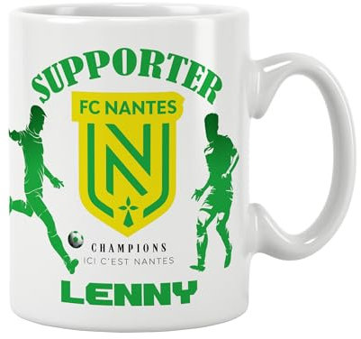 ÉNJA Création Mug FC Nantes Personnalisé - Prénom & Numéro Fétiche. Pour les Vrais Canaris (Parfait pour Chambrer les Rivaux !) (NANTES)