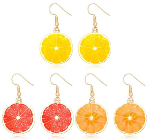 XURJUMI 3 Paar Früchte Ohrringe Frucht-Ohr-Bolzen Lemon Drops Baumeln Frauen Früchte Tropfen Ohrringe Lustige Nette Ohrringe Kreative Niedliche Anhänger Ohrring