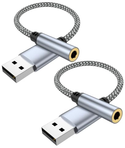 USB to 3.5mm Audio Adapter External Sound Card, 2 Pcs USB Audio Adapter with TRRS Headset Converter for Stereo Audio Transmission, Plug & Play USB Sound Card for PC Laptop PS4 PS5 Mac