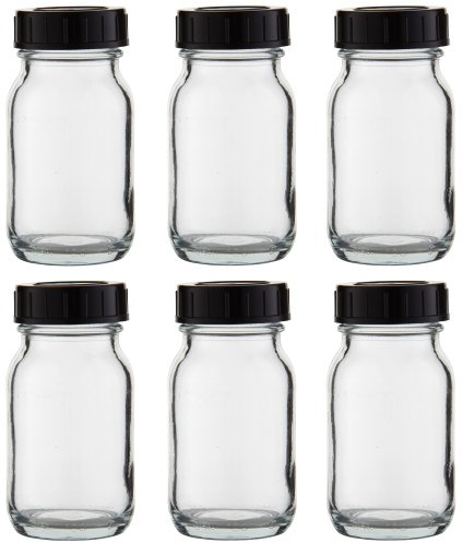 Weithalsflaschen 6 x 100ml Klarglas inkl. Schraubverschluss mit Dichtungsscheibe - Hochwertig, Simplistisch, Glasflasche, 96.5 mm (mit Deckel), Haushaltsgläser