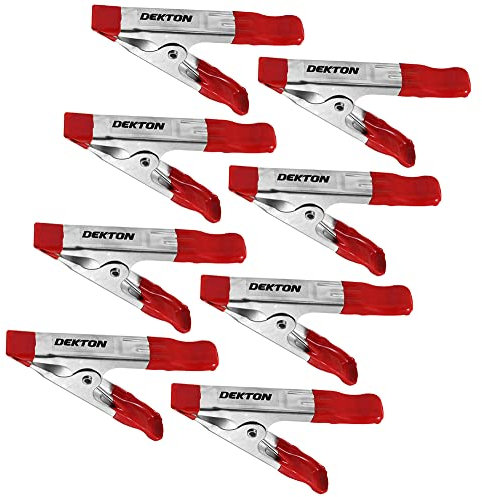 Dekton Spring Clamp 8 PC 2 Set - 32mm Jaw Opening, Compact Design with Strong Gripping Power, Durable Zinc-Plated Spring Clamps, Rubber Coating for Non-Slip Grip, Ideal for DIY and Professional Use.