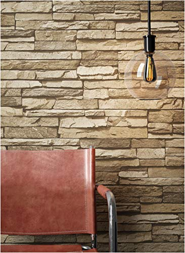 Tapete Stein Beige Braun Vlies inklusive Meisterkleister Steine Mauer Wand Design 3D Optik Qubrick Beige