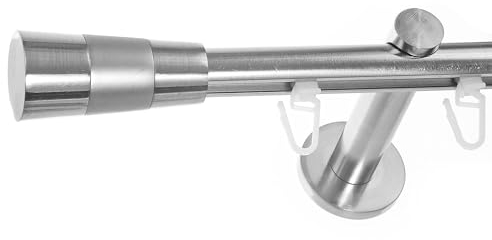 BASIT Innenlauf Gardinenstange 1 läufig Wandmontage 180 cm lang Edelstahl Optik I Vorhangstange mit Schiene 1läufig Ø16mm I 120-600 cm wählbar H70