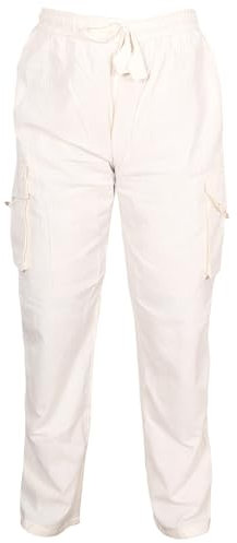 SHOPOHOLIC FASHION Pantaloni Uomo Boho Hippy Cotone Leggero con Tasca Laterale,(Crema, M)
