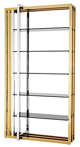 Casa Padrino Designer Edelstahl Regalschrank mit Rauchglas 120 x 46 x H. 230 cm - Luxus Hotel Möbel