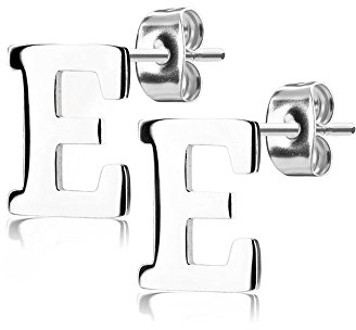 Bungsa BUCHSTABE E Ohrstecker Silber - BUCHSTABEN E Ohrring in Silber - Alphabet Ohrringe zum Stecken - aus Edelstahl - Ohrschmuck für Damen, Kinder & Herren