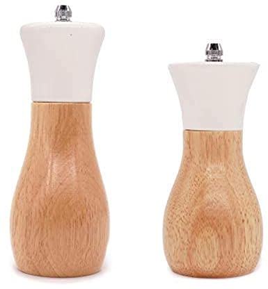 Tessie & Jessie Salt Grinder White Wooden Pepper Grinder Sea Salt And Pepper Grinders Set 5” And 6” Salt Mills of Oilcan Shaped (Oilcan, White)