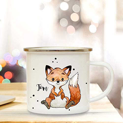 ilka parey wandtattoo-welt Emaillebecher mit Fuchs & Name Wunschname Campingtasse mit Füchschen Kaffeetasse Geschenk eb251