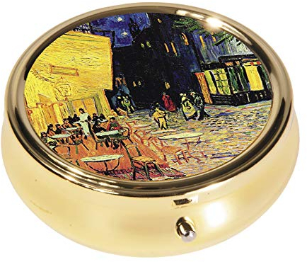 Van Gogh Pillendose rund aus Metall Dose für Tabletten *Cafe bei Nacht*