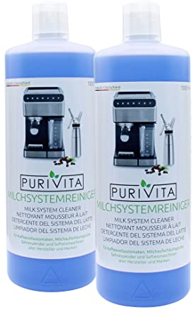PURIVITA® Limpiador Universal del Sistema de Espuma de Leche [2x1L] - Liquido Descalcificador Cafetera - Apto para Todas las Cafeteras y Máquinas como De Longhi, Nespresso, Philipps & Krups - Antical