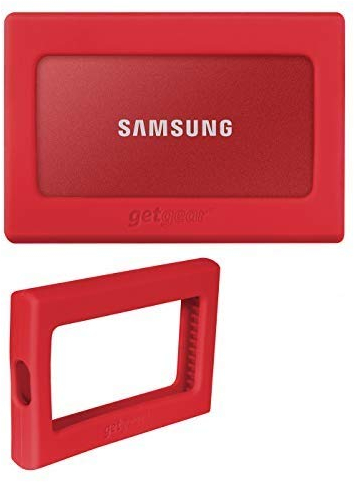 getgear Silicone Bumper for Samsung T7, T7 Touch Portable SSD - 1TB, 2TB, 500GB, USB 3.2, Strong-Shock Absorbing, Slip-Resistant-Red