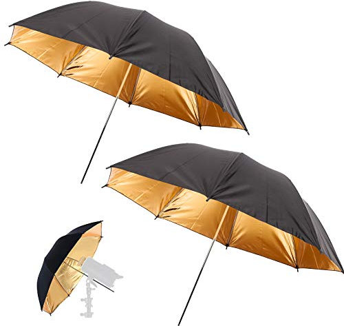 2x 33 Gold Reflective Umbrella Flash Photo Soft Light Photography Umbrella for Portrait & Product Photography