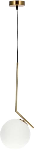 EDO Pendelleuchte Deckenleuchte PELOTA, 1 flammige Glas Hängelampe Glamour in farbe Weiß-Gold, Pendellampe mit fassung E27 für max. 60W, Hängeleuchte für, Wohnzimmer, Flur, Esszimmer (20cm), EDO777202
