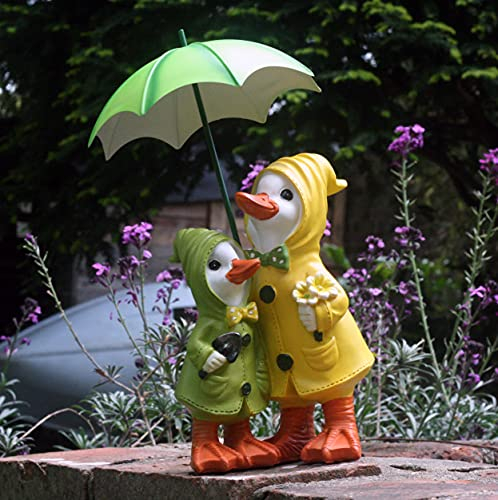20 cm Dally und Declan Ente mit Regenschirm Gartenfigur
