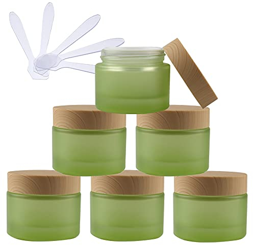 TIANZD 6 stück Leere 50 ml Kleine Grün Glas Cremedose Dose mit Deckel 50 g Leerdose Glasdose Schraubdose Blechdosen Kosmetische Behälter Tiegel, 6 stück Spatel
