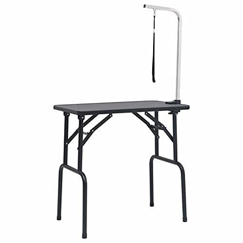 Tidyard Trimmtisch mit 1 Schlaufe klappbar Tierpflegetisch Schertisch Pflegetisch für Hunde Katzen Metall Schwarz und Silbern 81 x 48,5 x 80 cm