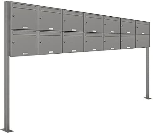 AL Briefkastensysteme 13er Standbriefkasten Standbriefkasten in Aluminium Grau RAL 9007 13 Fach DIN A4 wetterfest Premium Briefkastenanlage