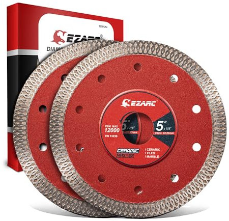 EZARC 125mm Diamond Cutting Discs, Super Thin Fast Diamond Saw Accessory for Angle Grinder, 125mm Cutting Wheel for Porcelain, Granite, Marble, Tiles and Ceramics (2-Pack)