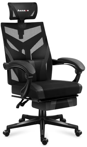 huzaro Combat 5.0 Black | Gaming Stuhl Ergonomischer PC-Stuhl Computerstuhl Bürostuhl | Fußstütze | Lendenkissen | Verstellbare Kopfstütze | bis 140 kg belastbar | 90-140° Neigungswinkel | Schwarz