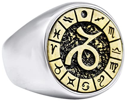 PAMTIER Herren 12 Sternbilder Ring aus Edelstahl Sternzeichen Astrologie Statement Schmuck Gold Silber, Steinbock Größe 60