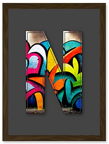 Wee Blue Coo Letter N Tagging Multicoloured Decorative Graffiti Mural Alphabet Initial Stencil Artwork Framed Wall Art Print A4