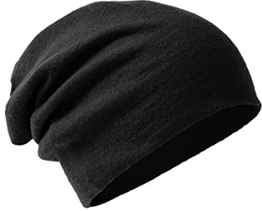 Villand 100% Merinowolle Mütze für Damen und Herren mit Geschenkbeutel, doppellagige Skimütze, gestrickte Wollmütze für den Winter (Schwarz)