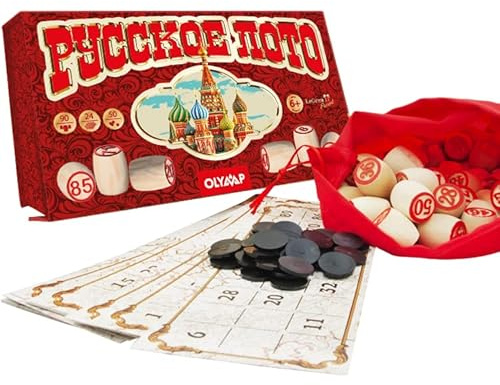 Compar Bingospiel Lottospiel Russisches Lotto (Loto) Spielset mit Holzfiguren Familienspiel Moskau Motiv