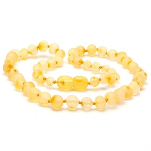 Amber Seven Premium Bernsteinkette | Rohbernsteinkette | 13 Farben | 3 Größen | Höchste Qualität | Baltischer Bernstein | Choker Halskette | Bernsteinschmuck (38 cm, Raw Lemon)