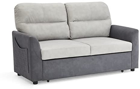 Home Detail 2 Seater Sofa Bed Fabric Grey Duo Contrast With Storage Pull Out Clic-Clac