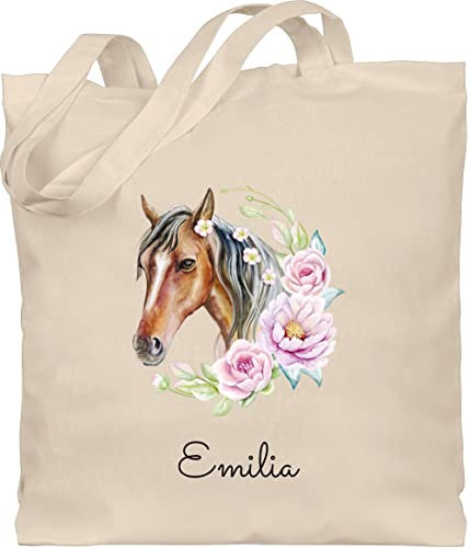 Baumwolltasche - Pferd Pferde - Wunschname Pferdekopf Name I Pferdemotiv I Geschenk Pferdemädchen - Unisize - Naturweiß - voltigier beutel horse taschen pferden reiten stoffbeutel
