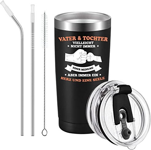 Livole Vatertagsgeschenke Weihnachtsgeschenke für Papa, Vater, Papa Tochter Geschenk Weihnachten, Lustige Papa Tasse Geschenke, 600ml Edelstahl Kaffeebecher mit Deckel, Doppelwandig Camping Becher