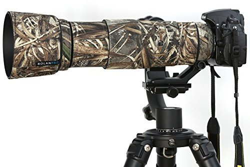 Rolanpro Copriobiettivo mimetico antipioggia per Nikon AF-S 200-500 mm f/5.6E FL ED VR, custodia protettiva per obiettivo, custodia per pistole, #9, classica erba impermeabile