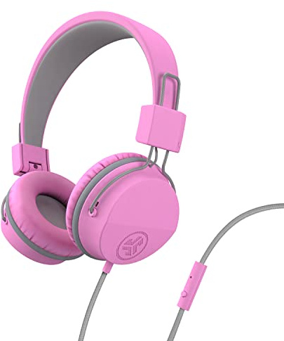 JLab JBuddies Studio On-Ear Kids Wired Headphones, Toddler Headphones, Kid Safe, Studio Volume Safe, Volume Limiter, Folding, Adjustable, Noise Isolation, with Mic (Pink)