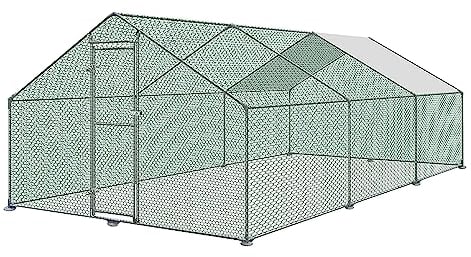 JOIEYOU Pollaio 6 x 3 x 2 m, galline con tetto in PE, in acciaio zincato con serratura, voliera per gabbia di pollo, piccoli animali