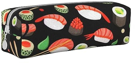 VGFJHNDF Federmäppchen aus Leder mit Palmen-grünen Blättern, Reißverschluss, minimalistisches Federmäppchen und Make-up-Tasche für Männer, Frauen, Mädchen, Jungen, Japanische Sushi-Garnelen,