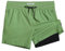MaaMgic Herren Badehose mit Kompression Badeshorts 2 in 1 | 5.5 Schnelltrocknend lässige Swim Shorts Kurz Boardshorts mit Innenhose Reißverschlusstasche,Grasgrün Schwarz Cr 5.5,L