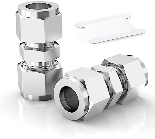 ERGAOBOY 2 Pcs 10mm OD x 10mm OD 304 Stainless Steel Compression Tube Union Connector, Heay Duty SUS 304 Compression Fitting