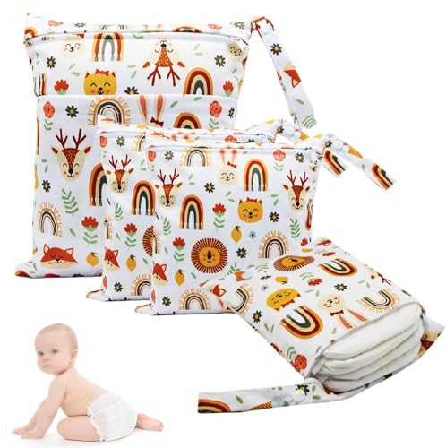 Bolsa de Pañales, 3 Piezas Bolsa Pañales Impermeable para Bebe, Reutilizable Wetbag, Wetbag Portátil Organizador de Viaje, Bolsa Húmeda con Cremallera para Guardería, Colegio, Playa, Gym, Piscina