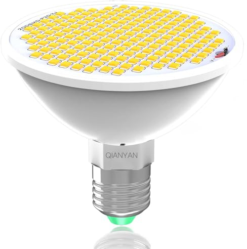 QIANYAN Bombillas LED Full Spectrum para Invernaderos, 200 LEDs Bombillas de Crecimiento Ahorro Energético, Luz para Plantas de Interior, PPFD 300 μmol/s/㎡, Jardinería Profesional y Hogar